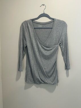 Grace Gray Draped Wrap-Front Long Sleeve Top